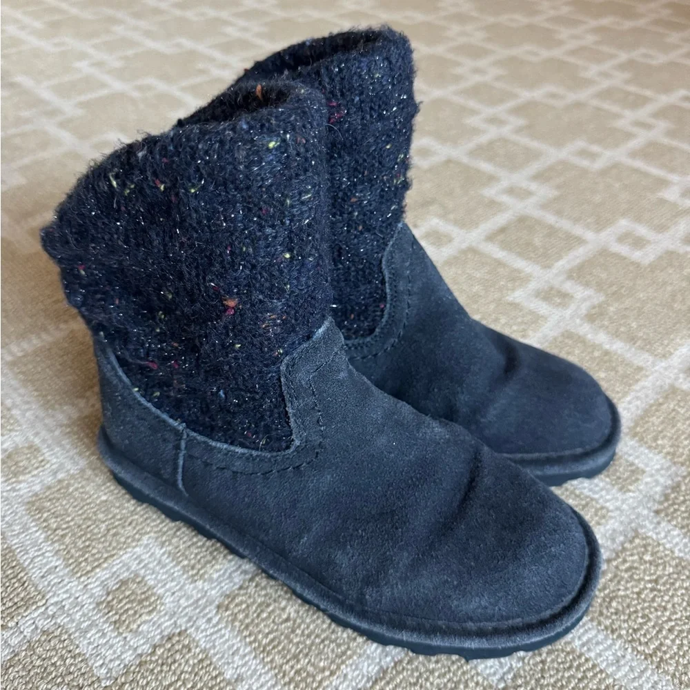 Bearpaw Suede Knit Winter Boots Slip-On Warm Cozy Lounge Pull-On Navy Size 6